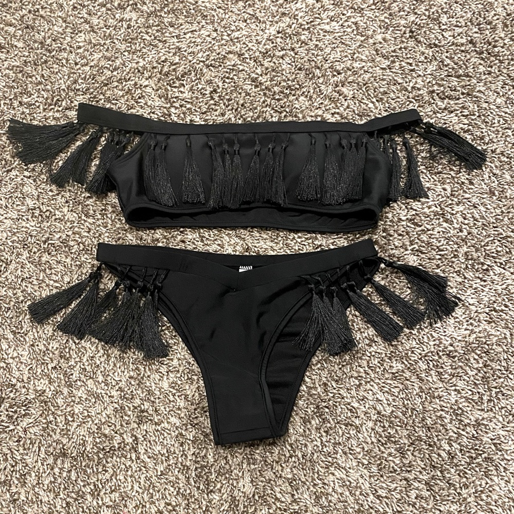 Off the Shoulder Fringe Swimsuit